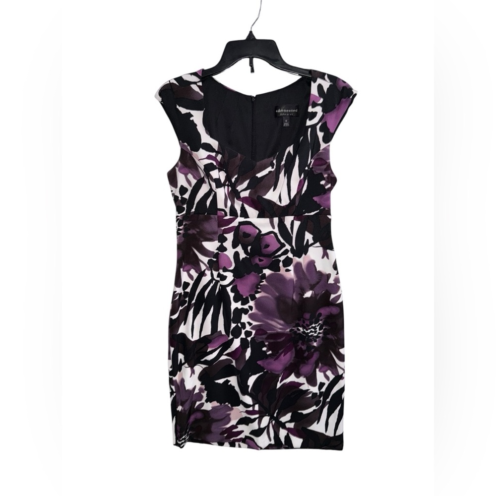 Connected Apparel Black and Purple Floral Dress Size 12